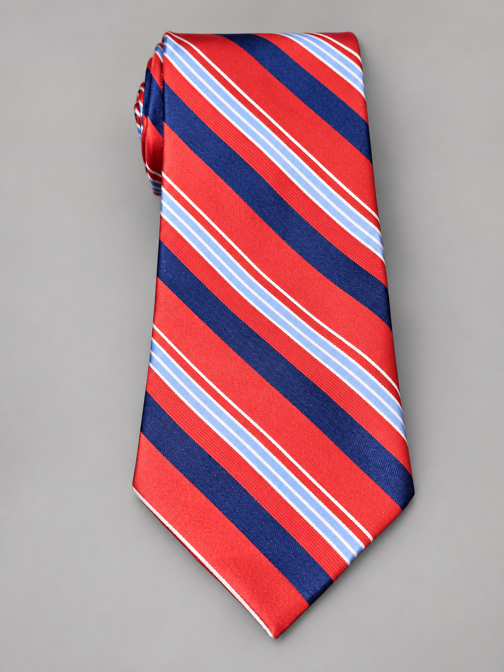 Jones New York Men’s Silk Tie Red Navy Blue Striped Classic Necktie